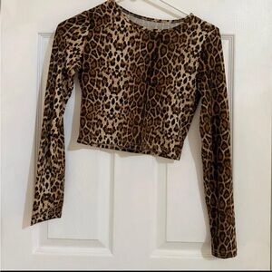 Leopard Print Long Sleeve Crop Top